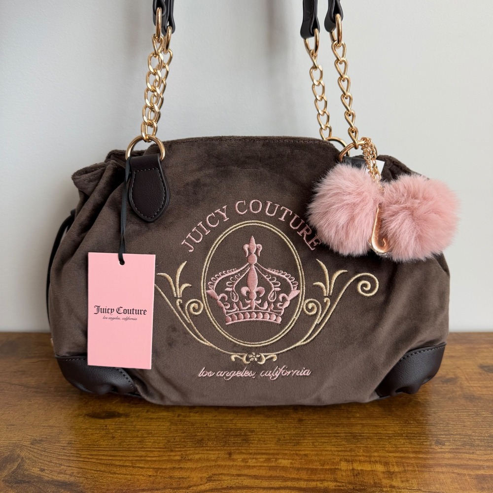 New Juicy Couture Magnifique Brown Pink Satchel Shoulder Handbag Y2K